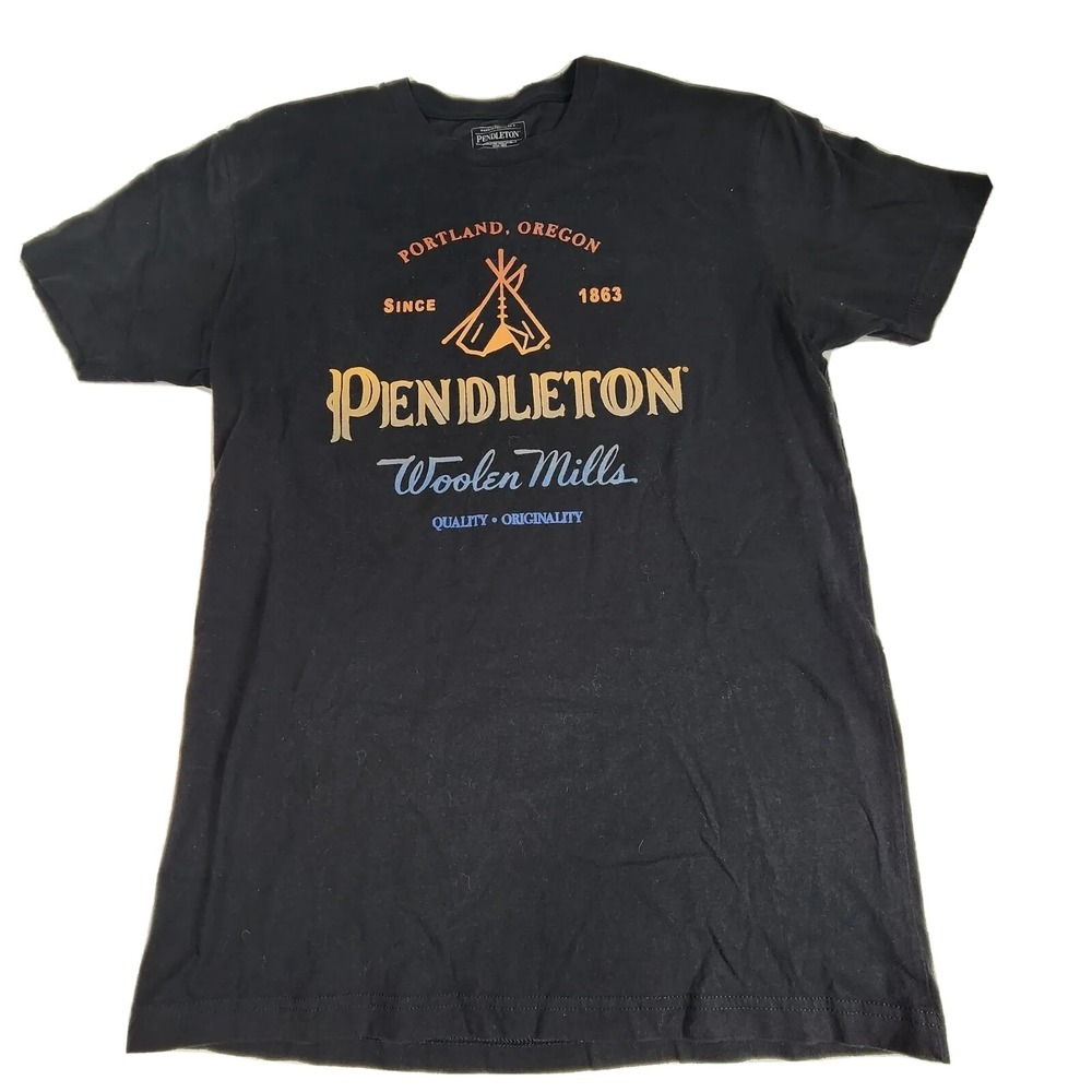 Pendelton TShirt Adult Medium Woolen Mills Portland Oregon Black Multi Color txt